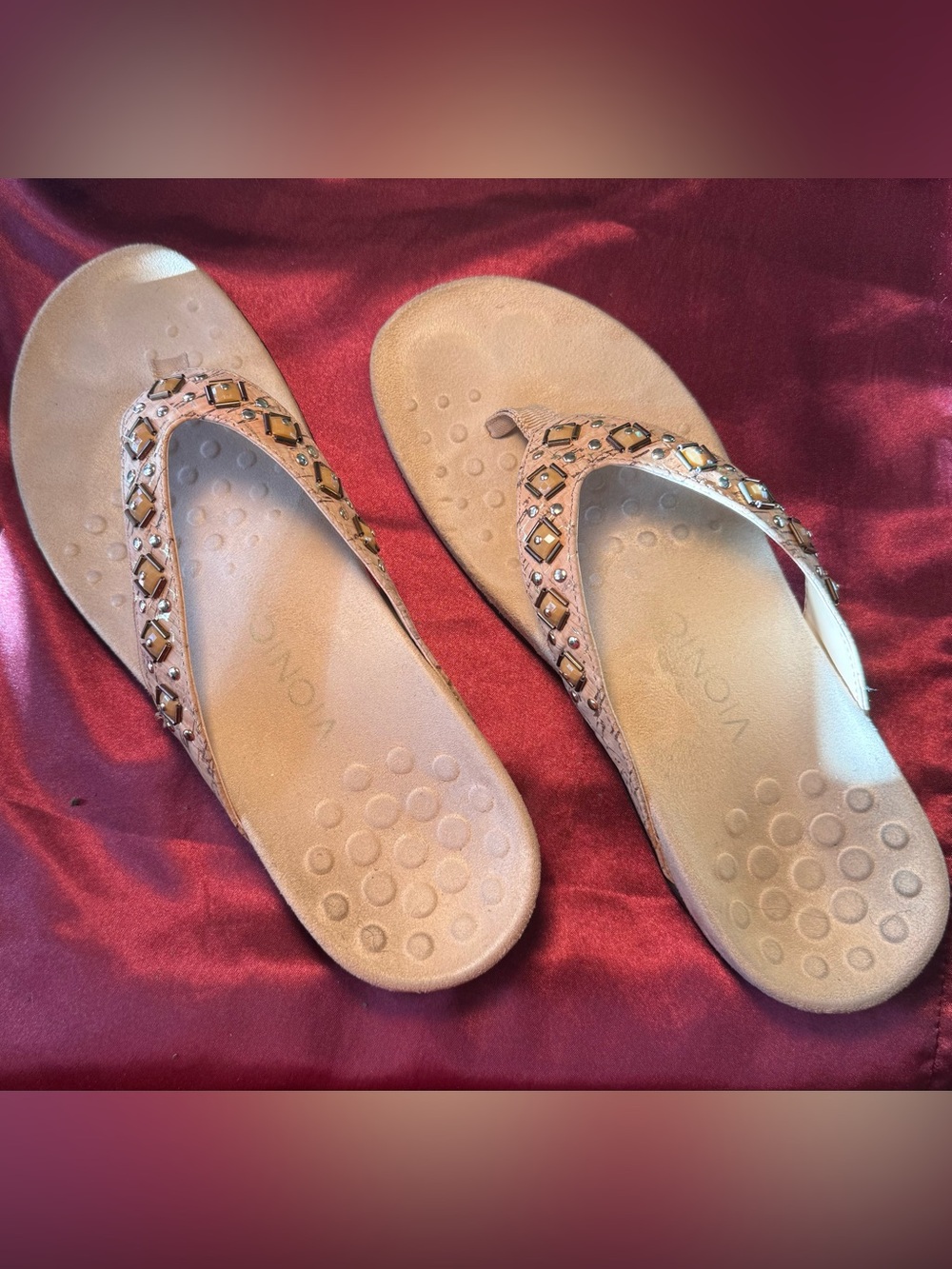 Vionic Gold-Tone Embellished Cork-Style Flip Flop Accent